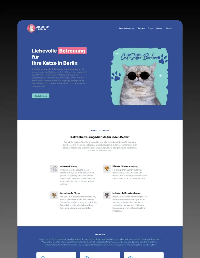 Responsive React website for a cat sitting service in Berlin
